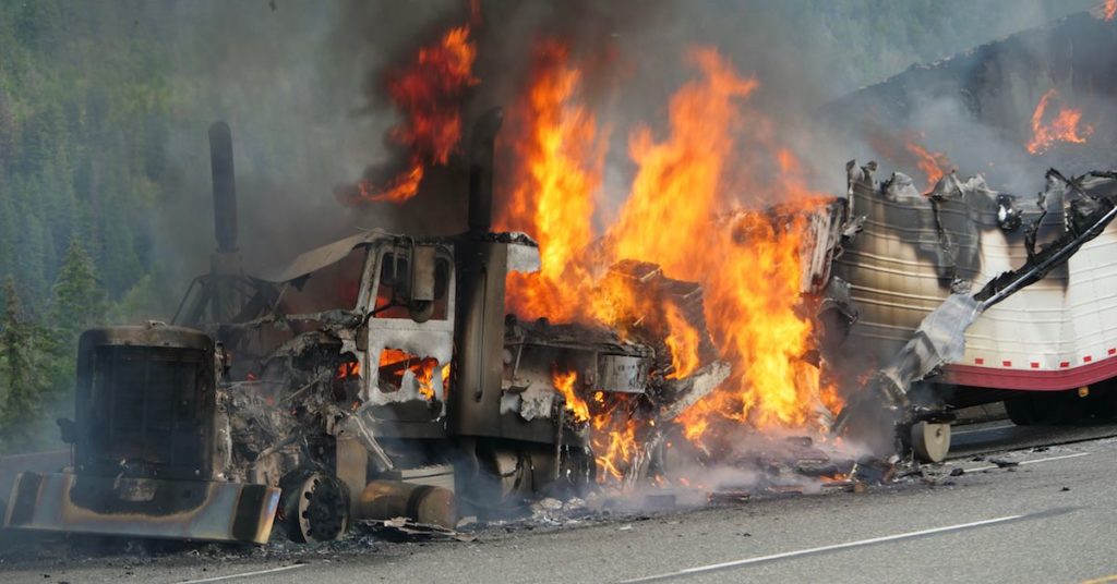 18-Wheeler Catches Fire in Trucking Accident